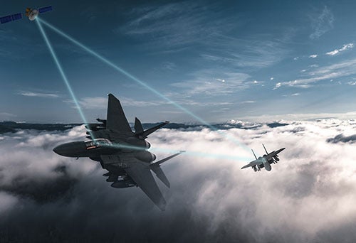 Hybrid SATCOM satellite and fighter jets